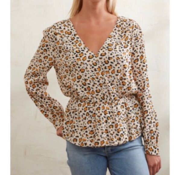Velvet Heart Cheetah Print Faux Wrap Peplum Top - Picture 1 of 6